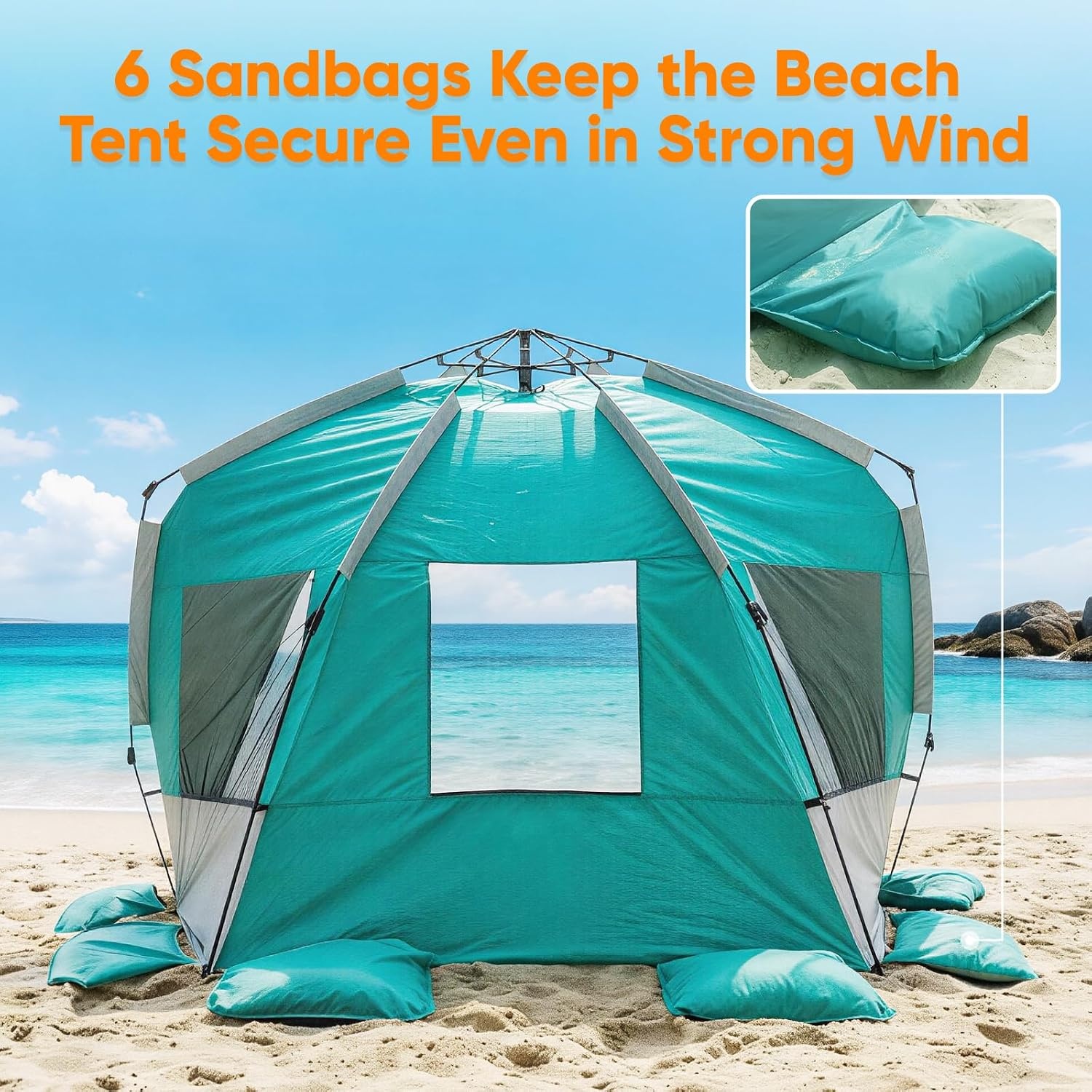 image:imageGolabs BT1 Pop up Beach Tent Sun Shelter for 3Person 1Minute Setup by PreAttached Pole amp UPF 50 Beach Shade with Detachable Floor Mat Mesh for Clear View amp Airflow only 7 lbs amp Pocket and HookGREEN