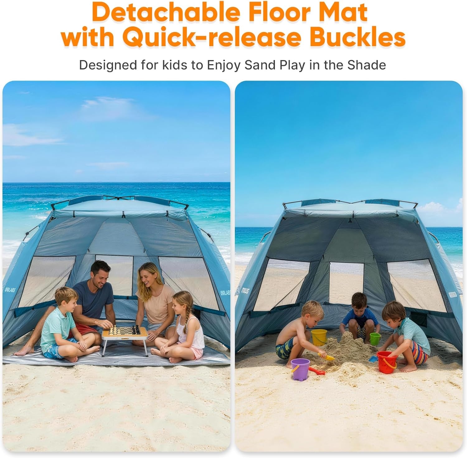 image:imageGolabs BT1 Pop up Beach Tent Sun Shelter for 3Person 1Minute Setup by PreAttached Pole amp UPF 50 Beach Shade with Detachable Floor Mat Mesh for Clear View amp Airflow only 7 lbs amp Pocket and HookGREEN