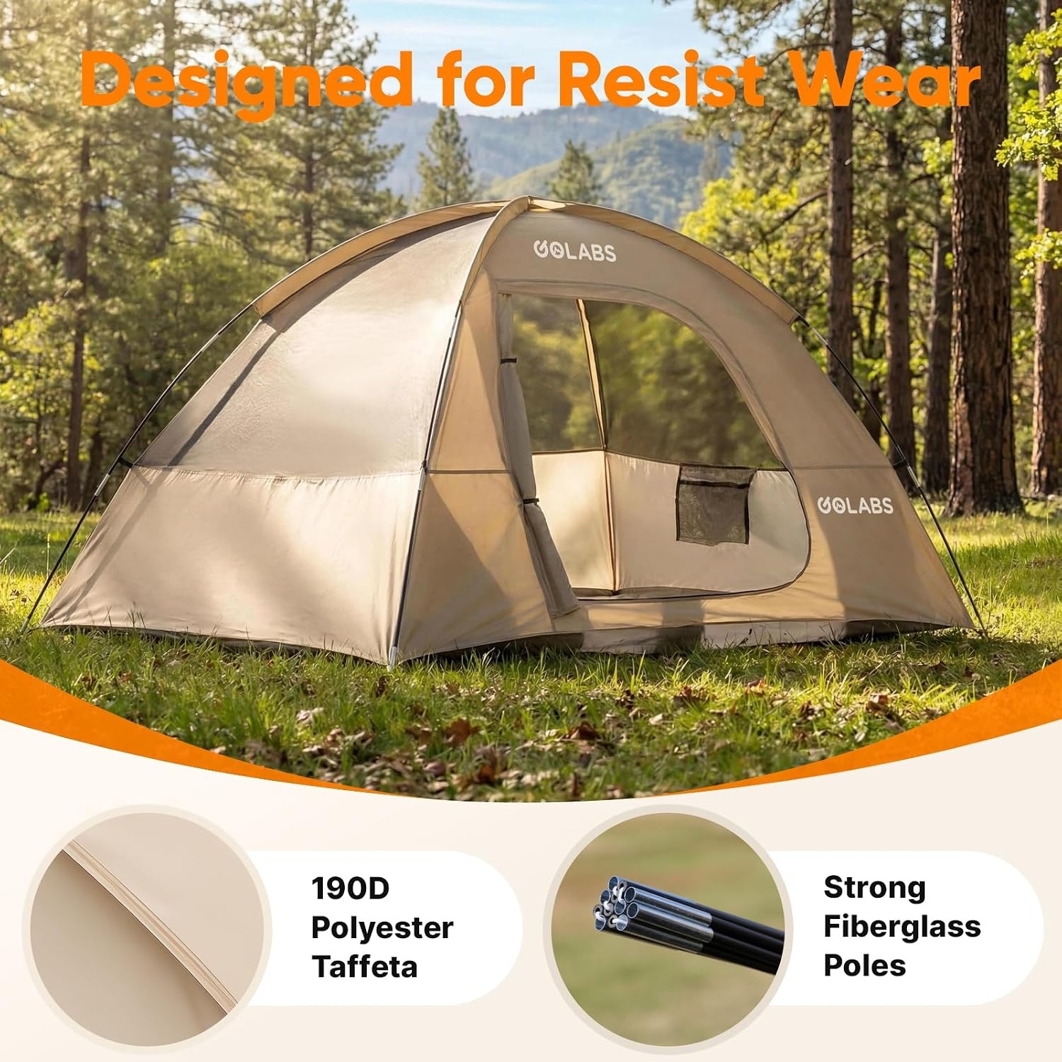 image:imageGolabs CT1 2 Person Camping Tent Easy Set Up in 3 Mins PU800mm Waterproof wMesh Top amp Door with Ventilation Lightweight 44lbs Portable Family Tent with Carry Bag ampInterior Storage Pockets ampHookCamel