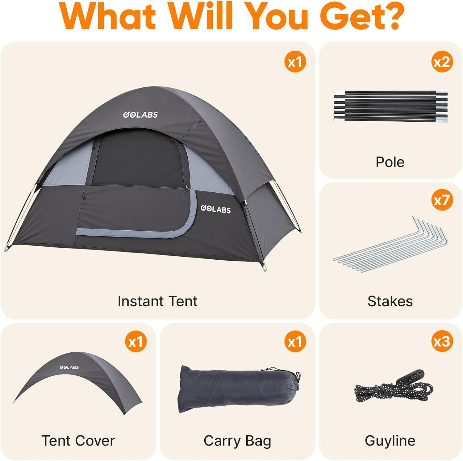 image:imageGolabs CT1 2 Person Camping Tent Easy Set Up in 3 Mins PU800mm Waterproof wMesh Top amp Door with Ventilation Lightweight 44lbs Portable Family Tent with Carry Bag ampInterior Storage Pockets ampHookGray