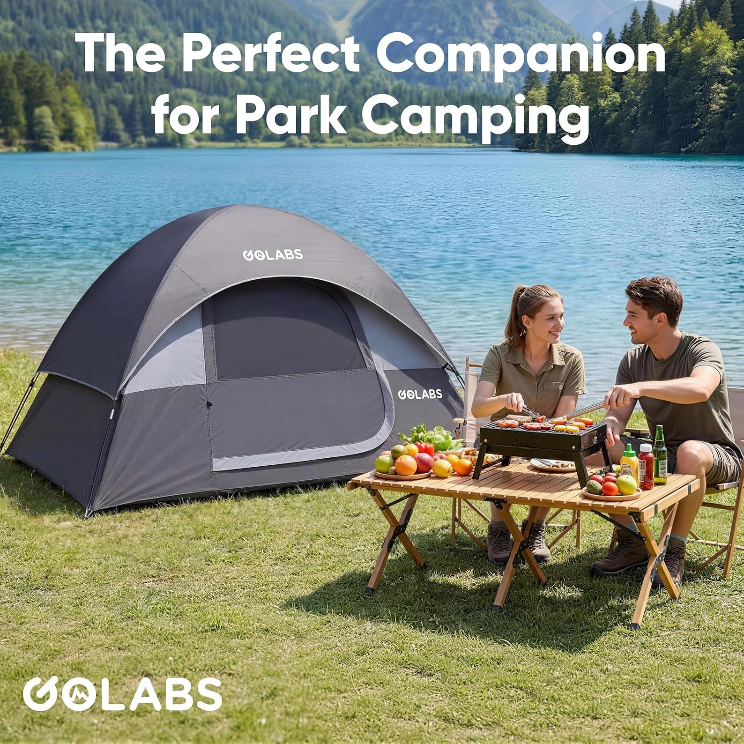 image:imageGolabs CT1 2 Person Camping Tent Easy Set Up in 3 Mins PU800mm Waterproof wMesh Top amp Door with Ventilation Lightweight 44lbs Portable Family Tent with Carry Bag ampInterior Storage Pockets ampHookGray