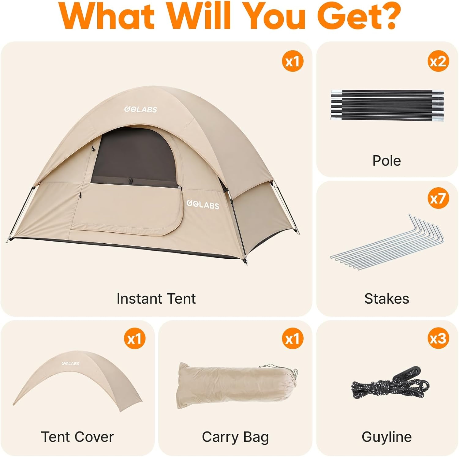 image:imageGolabs CT1 2 Person Camping Tent Easy Set Up in 3 Mins PU800mm Waterproof wMesh Top amp Door with Ventilation Lightweight 44lbs Portable Family Tent with Carry Bag ampInterior Storage Pockets ampHookCamel