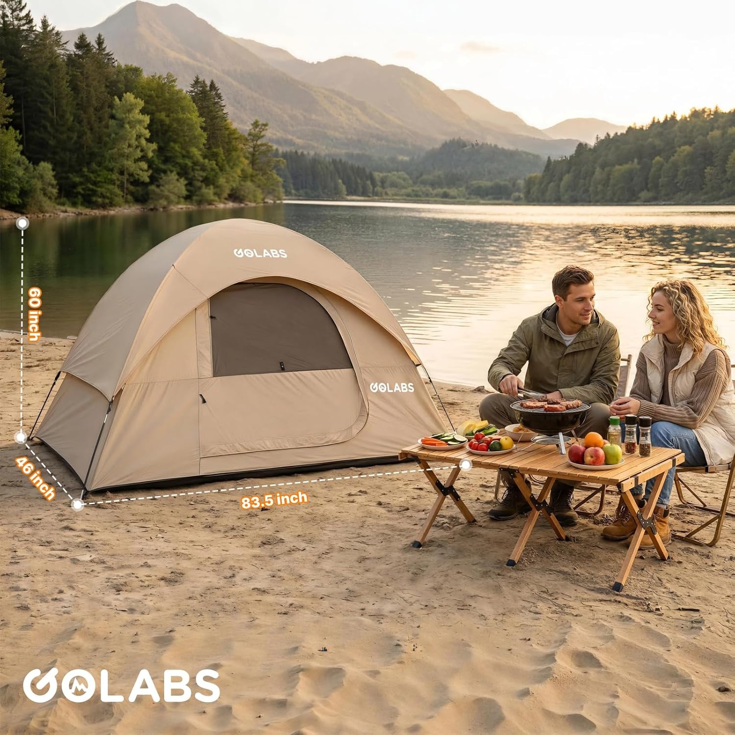image:imageGolabs CT1 2 Person Camping Tent Easy Set Up in 3 Mins PU800mm Waterproof wMesh Top amp Door with Ventilation Lightweight 44lbs Portable Family Tent with Carry Bag ampInterior Storage Pockets ampHookCamel
