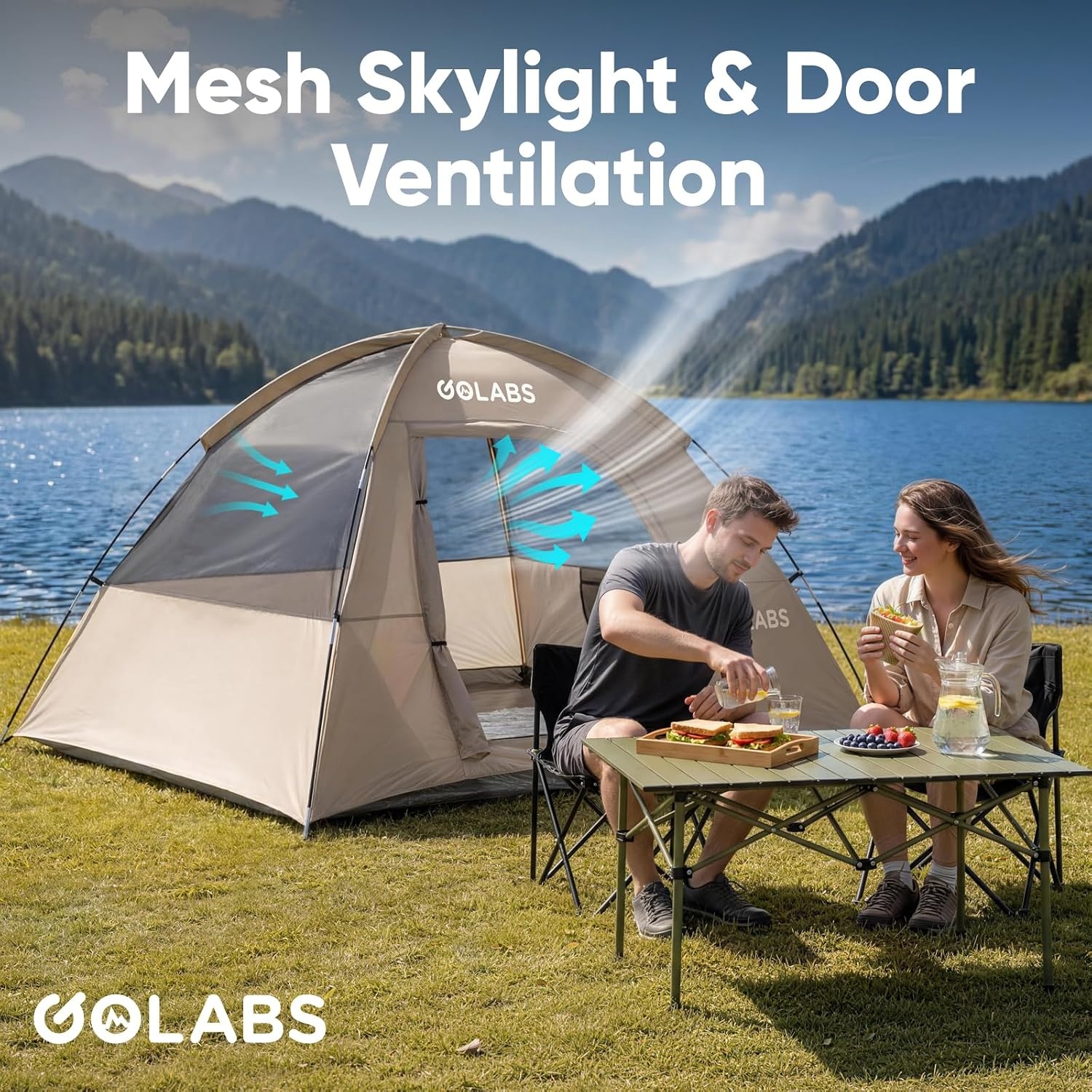 image:imageGolabs CT1 2 Person Camping Tent Easy Set Up in 3 Mins PU800mm Waterproof wMesh Top amp Door with Ventilation Lightweight 44lbs Portable Family Tent with Carry Bag ampInterior Storage Pockets ampHookCamel