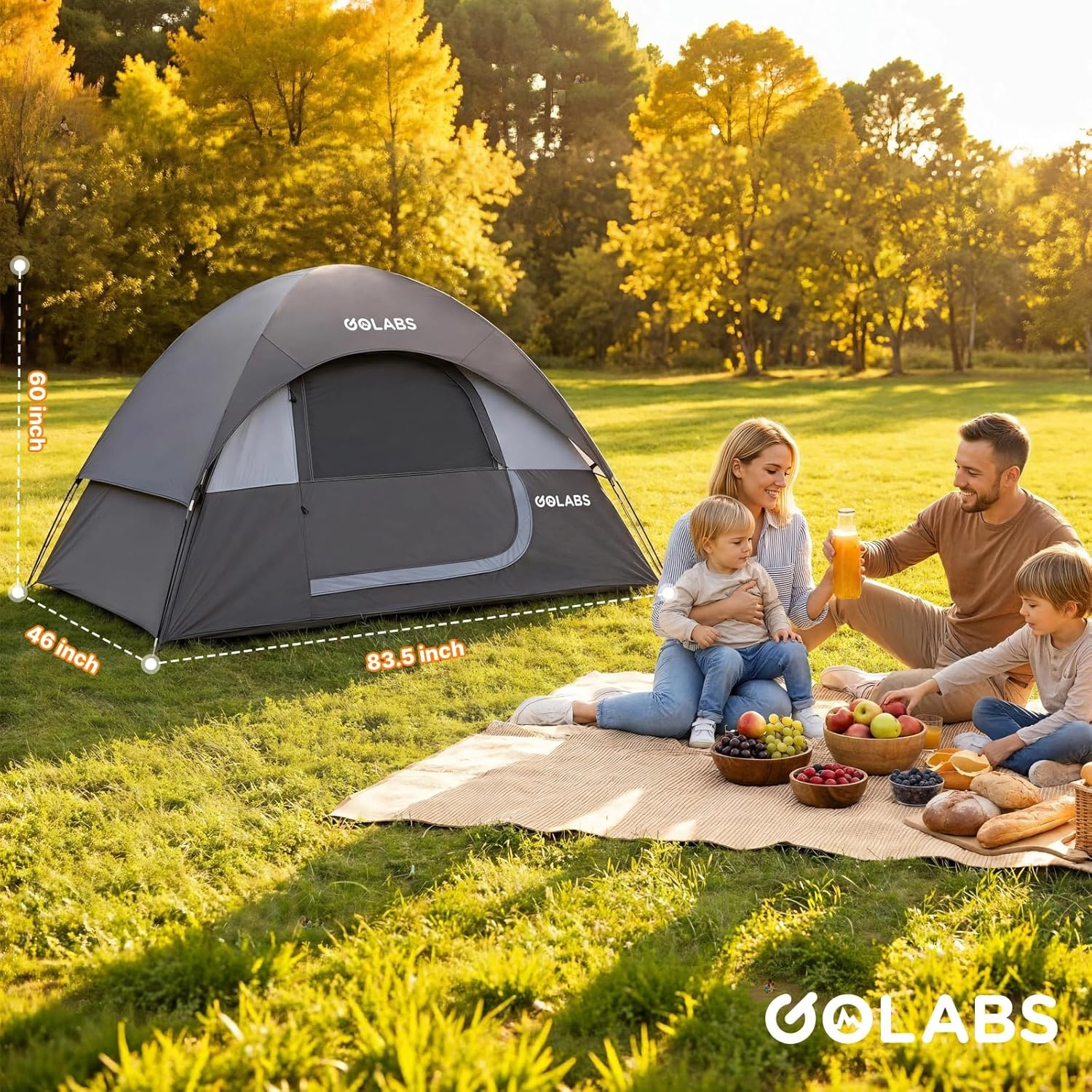 image:imageGolabs CT1 2 Person Camping Tent Easy Set Up in 3 Mins PU800mm Waterproof wMesh Top amp Door with Ventilation Lightweight 44lbs Portable Family Tent with Carry Bag ampInterior Storage Pockets ampHookGray