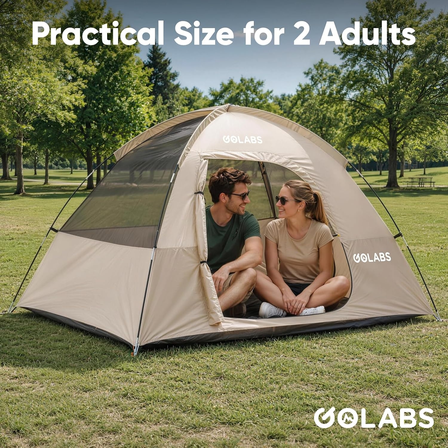 image:imageGolabs CT1 2 Person Camping Tent Easy Set Up in 3 Mins PU800mm Waterproof wMesh Top amp Door with Ventilation Lightweight 44lbs Portable Family Tent with Carry Bag ampInterior Storage Pockets ampHookCamel