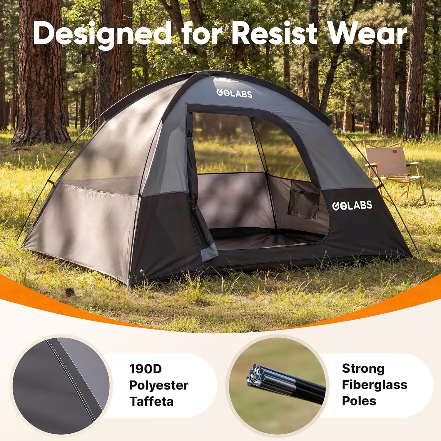 image:imageGolabs CT1 2 Person Camping Tent Easy Set Up in 3 Mins PU800mm Waterproof wMesh Top amp Door with Ventilation Lightweight 44lbs Portable Family Tent with Carry Bag ampInterior Storage Pockets ampHookGray