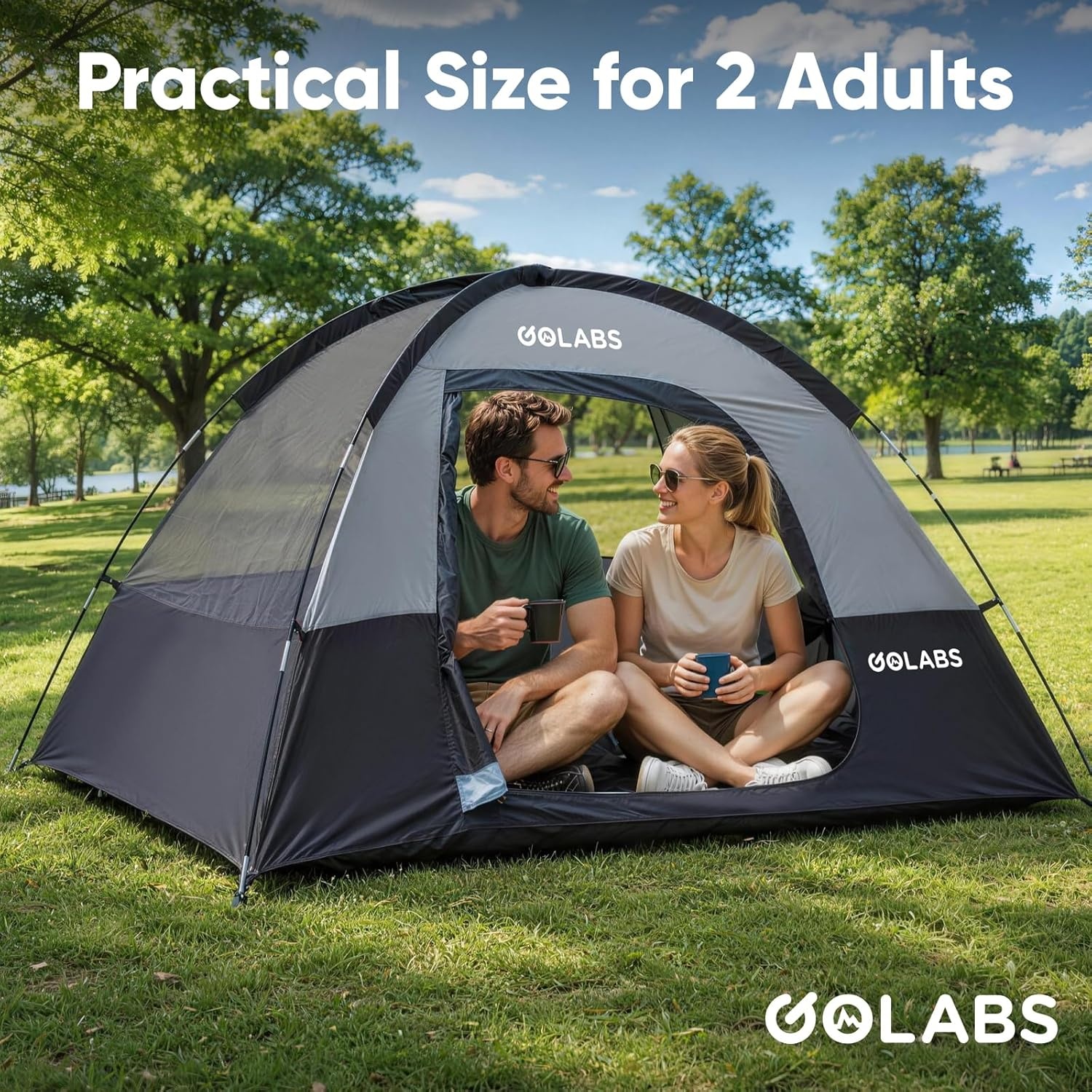 image:imageGolabs CT1 2 Person Camping Tent Easy Set Up in 3 Mins PU800mm Waterproof wMesh Top amp Door with Ventilation Lightweight 44lbs Portable Family Tent with Carry Bag ampInterior Storage Pockets ampHookGray