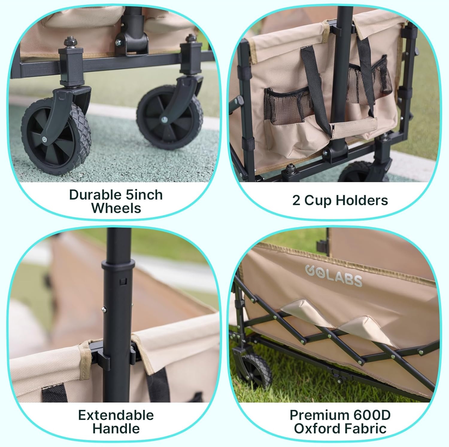 image:imageGolabs Collapsible Wagon Cart Max 350lb Load amp Expandable Storage 100L Double Bearing Design for Flexible Steering Foldable Heavy Duty Garden Cart with 2 Cup Holders for Groceries Garden amp CampingCamel