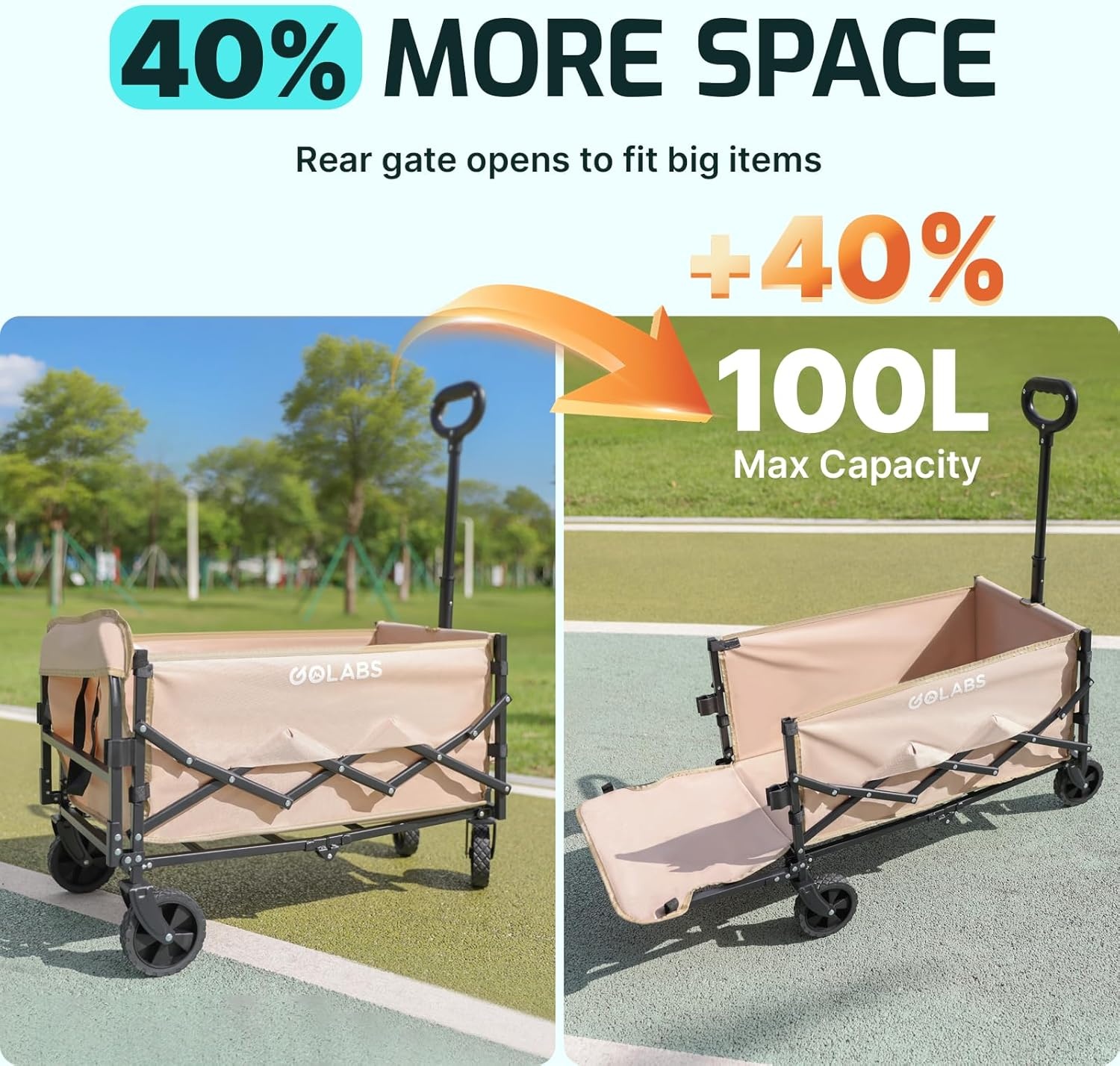 image:imageGolabs Collapsible Wagon Cart Max 350lb Load amp Expandable Storage 100L Double Bearing Design for Flexible Steering Foldable Heavy Duty Garden Cart with 2 Cup Holders for Groceries Garden amp CampingBlack