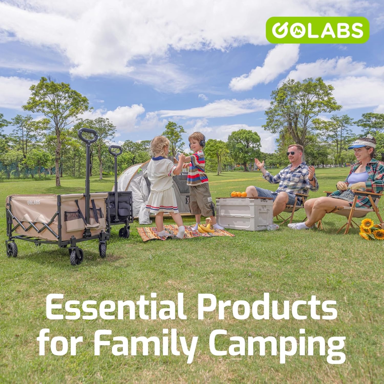 image:imageGolabs Collapsible Wagon Cart Max 350lb Load amp Expandable Storage 100L Double Bearing Design for Flexible Steering Foldable Heavy Duty Garden Cart with 2 Cup Holders for Groceries Garden amp CampingBlack