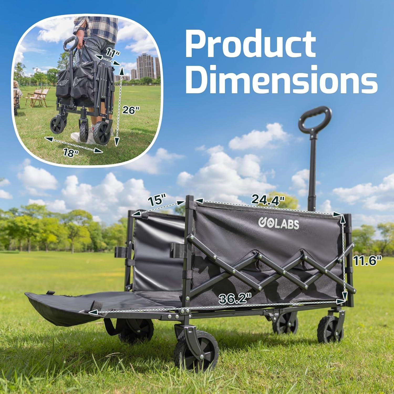 image:imageGolabs Collapsible Wagon Cart Max 350lb Load amp Expandable Storage 100L Double Bearing Design for Flexible Steering Foldable Heavy Duty Garden Cart with 2 Cup Holders for Groceries Garden amp CampingBlack