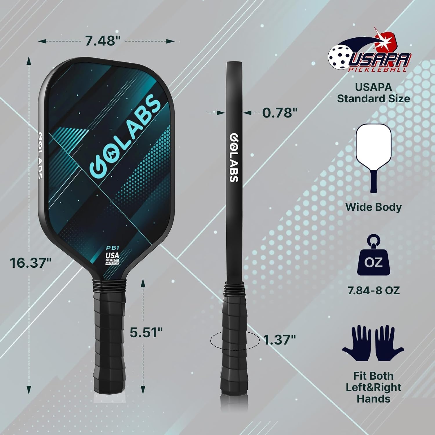 image:imageGolabs PB1 Pickleball Paddles Set of 2 USAPA Approved 8oz LightweightBlue