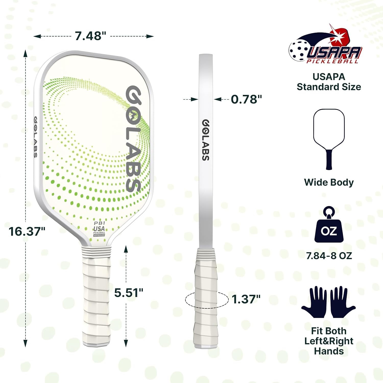 image:imageGolabs PB1 Pickleball Paddles Set of 2 USAPA Approved 8oz LightweightGreen