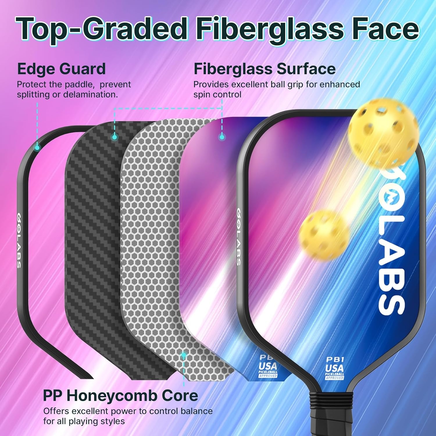 image:imageGolabs PB1 Pickleball Paddles Set of 2 USAPA Approved 8oz LightweightPink