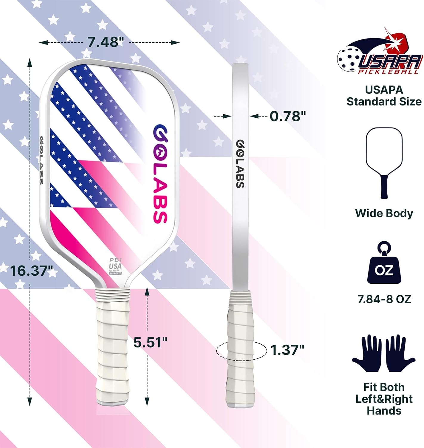 image:imageGolabs PB1 Pickleball Paddles Set of 2 USAPA Approved 8oz LightweightWhite