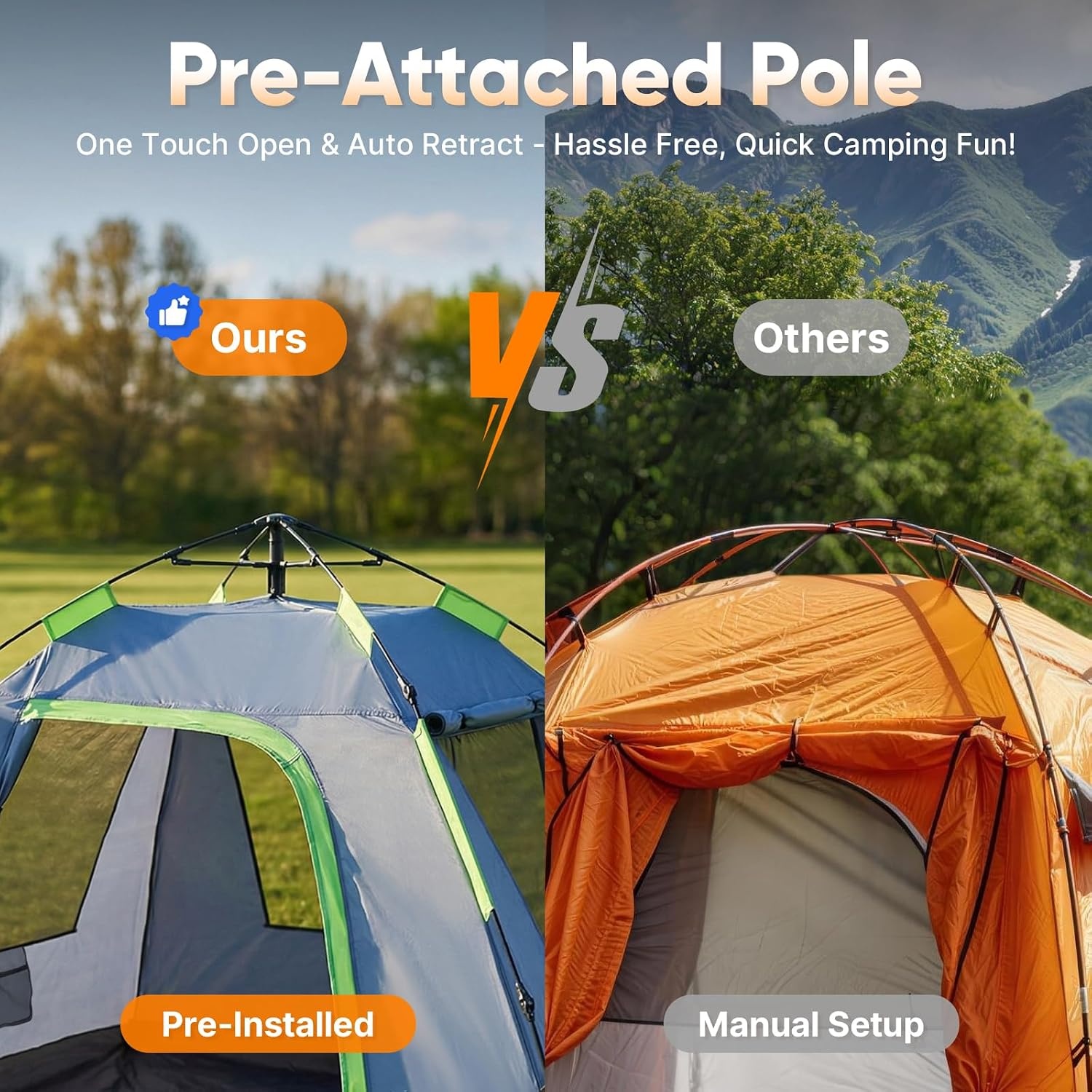 image:imageGolabs Pop Up Camping Tent for 234 Person 1Min Setup by PreAttached Pole 4 Side Meshamp Door for ViewAirflow CT2 Instant Canopy Tent with PU1500mm Waterproof for OutdoorCampingMusic FestivalsGRAY