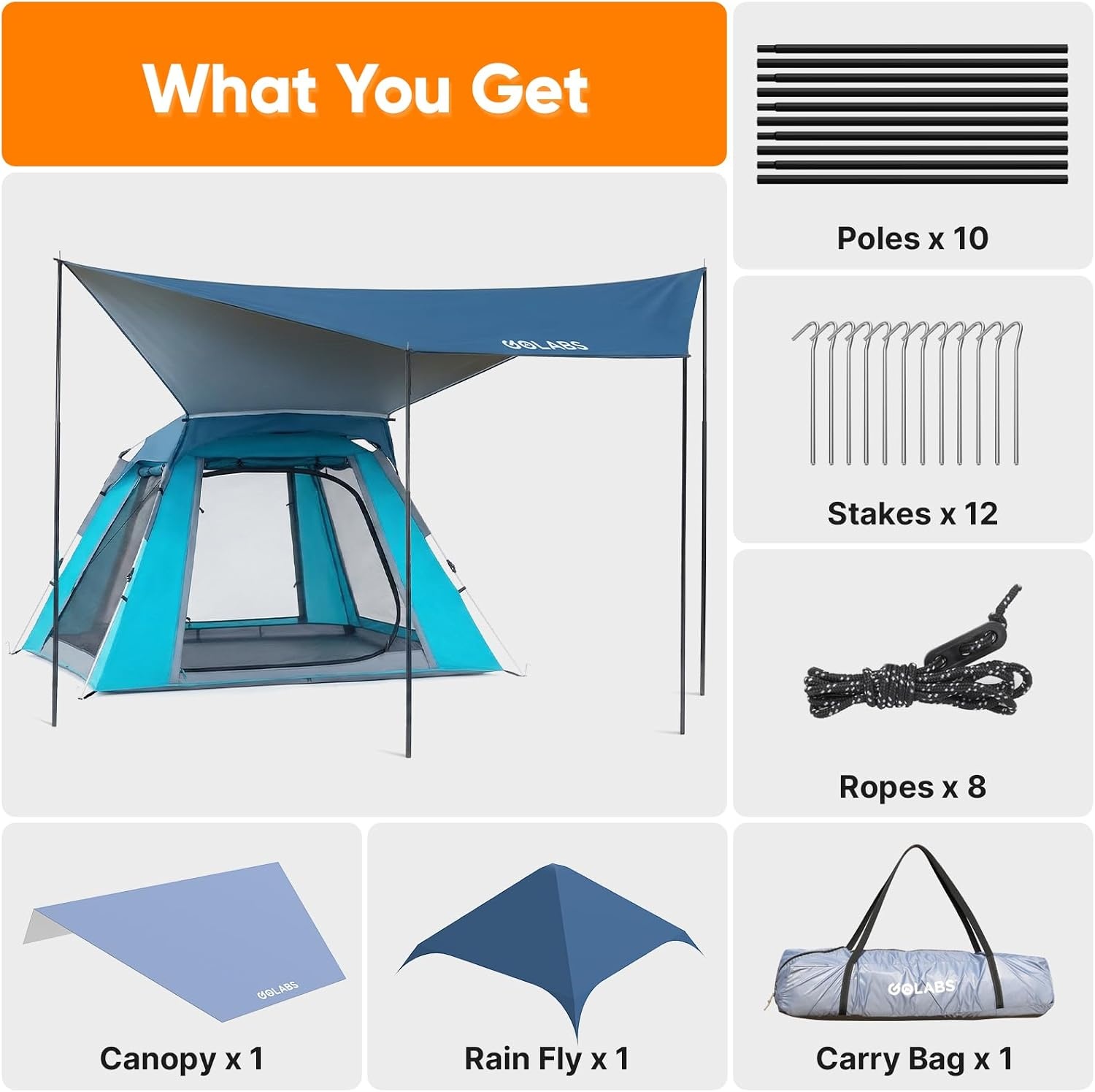 image:imageGolabs Pop Up Camping Tent for 234 Person 1Min Setup by PreAttached Pole 4 Side Meshamp Door for ViewAirflow CT2 Instant Canopy Tent with PU1500mm Waterproof for OutdoorCampingMusic FestivalsBlue