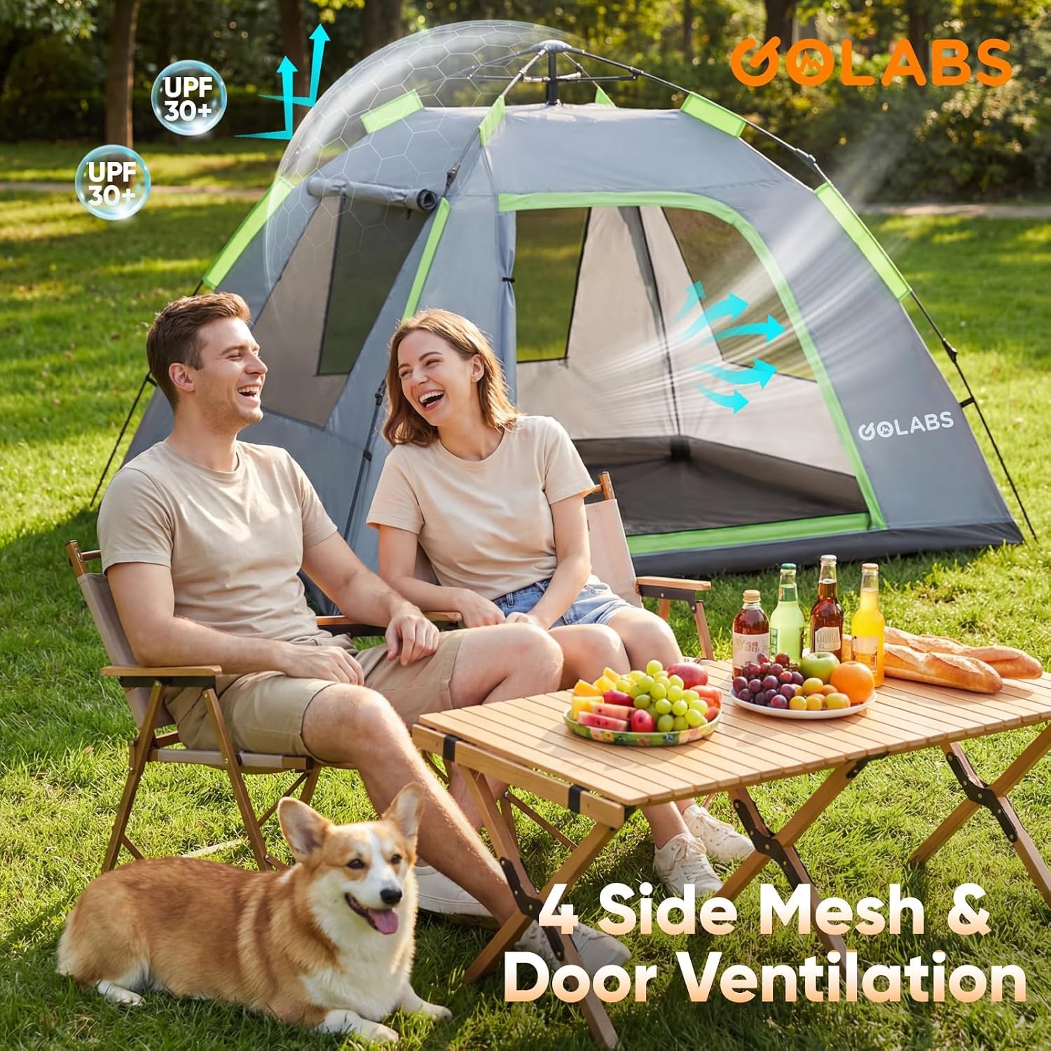 image:imageGolabs Pop Up Camping Tent for 234 Person 1Min Setup by PreAttached Pole 4 Side Meshamp Door for ViewAirflow CT2 Instant Canopy Tent with PU1500mm Waterproof for OutdoorCampingMusic FestivalsGRAY