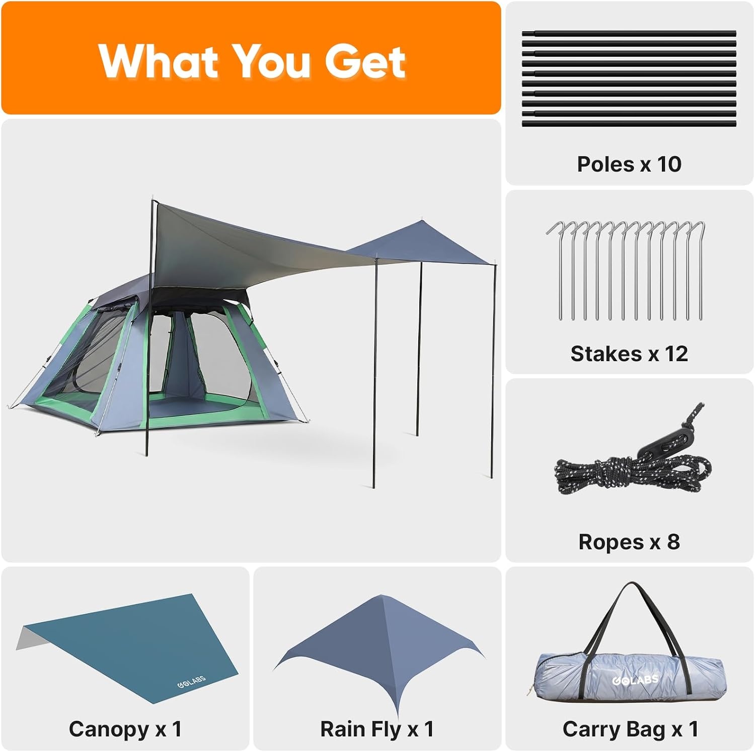 image:imageGolabs Pop Up Camping Tent for 234 Person 1Min Setup by PreAttached Pole 4 Side Meshamp Door for ViewAirflow CT2 Instant Canopy Tent with PU1500mm Waterproof for OutdoorCampingMusic FestivalsGRAY