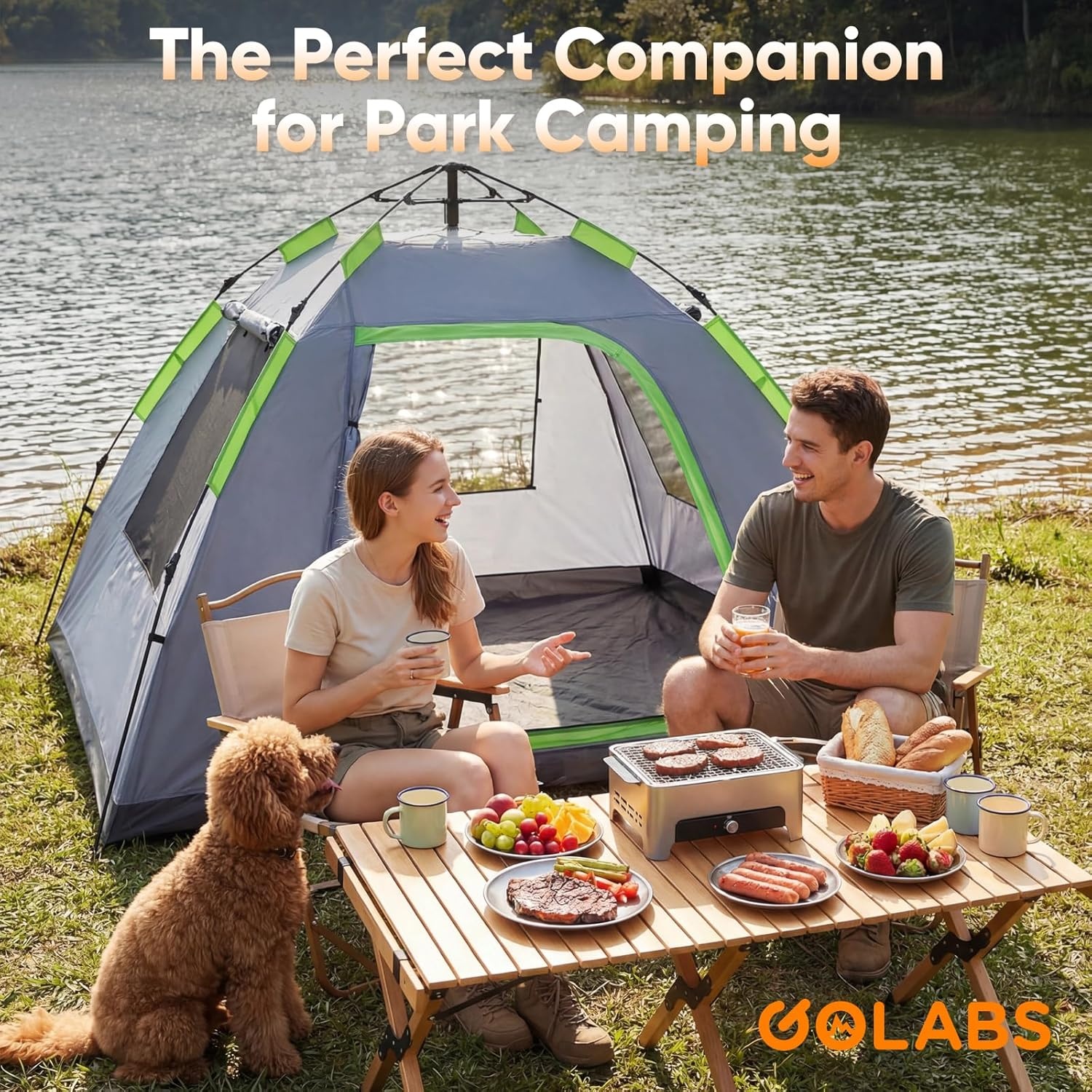 image:imageGolabs Pop Up Camping Tent for 234 Person 1Min Setup by PreAttached Pole 4 Side Meshamp Door for ViewAirflow CT2 Instant Canopy Tent with PU1500mm Waterproof for OutdoorCampingMusic FestivalsGRAY