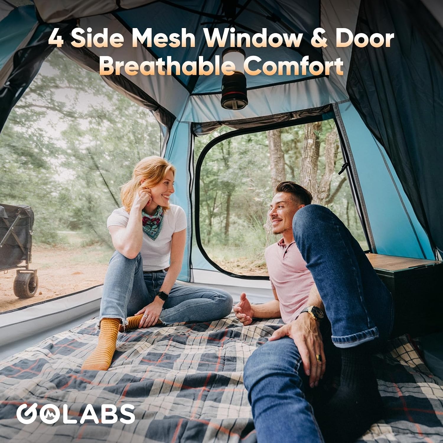 image:imageGolabs Pop Up Camping Tent for 234 Person 1Min Setup by PreAttached Pole 4 Side Meshamp Door for ViewAirflow CT2 Instant Canopy Tent with PU1500mm Waterproof for OutdoorCampingMusic FestivalsBlue