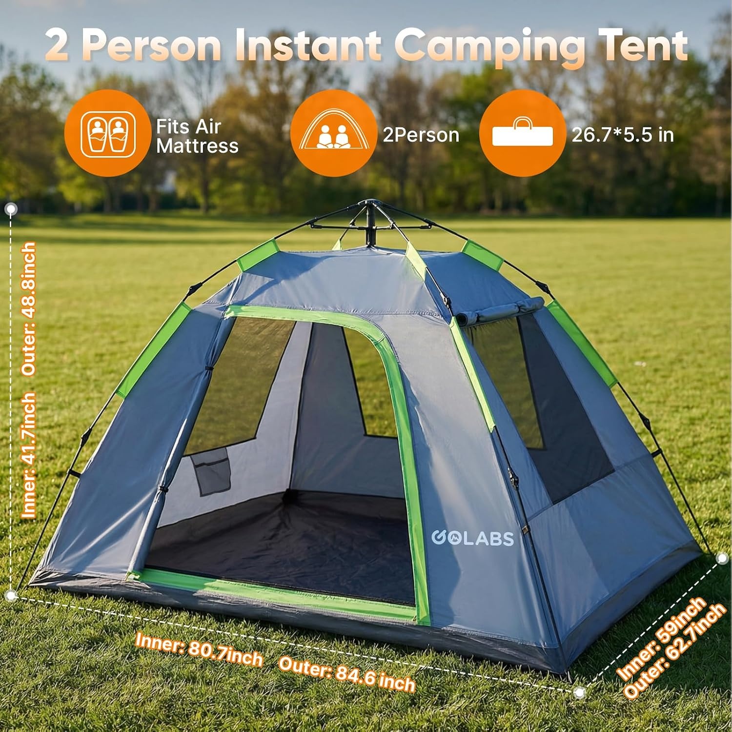 image:imageGolabs Pop Up Camping Tent for 234 Person 1Min Setup by PreAttached Pole 4 Side Meshamp Door for ViewAirflow CT2 Instant Canopy Tent with PU1500mm Waterproof for OutdoorCampingMusic FestivalsGRAY