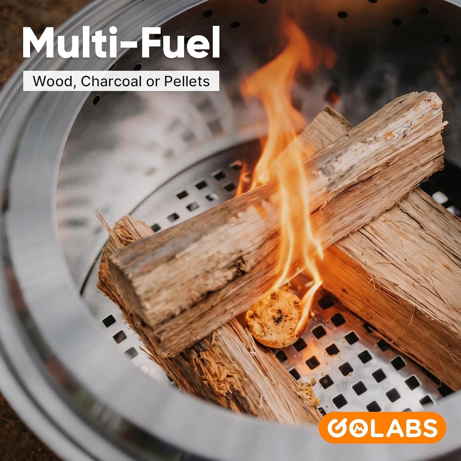 image:imageGolabs Smokeless Portable Fire Pit 195 Stainless Steel for WoodCharcoalPellet Fuel Portable with Sturdy Handles amp Fire Cover Suitable for 26 People Perfect for Backyard Picnics amp Camping