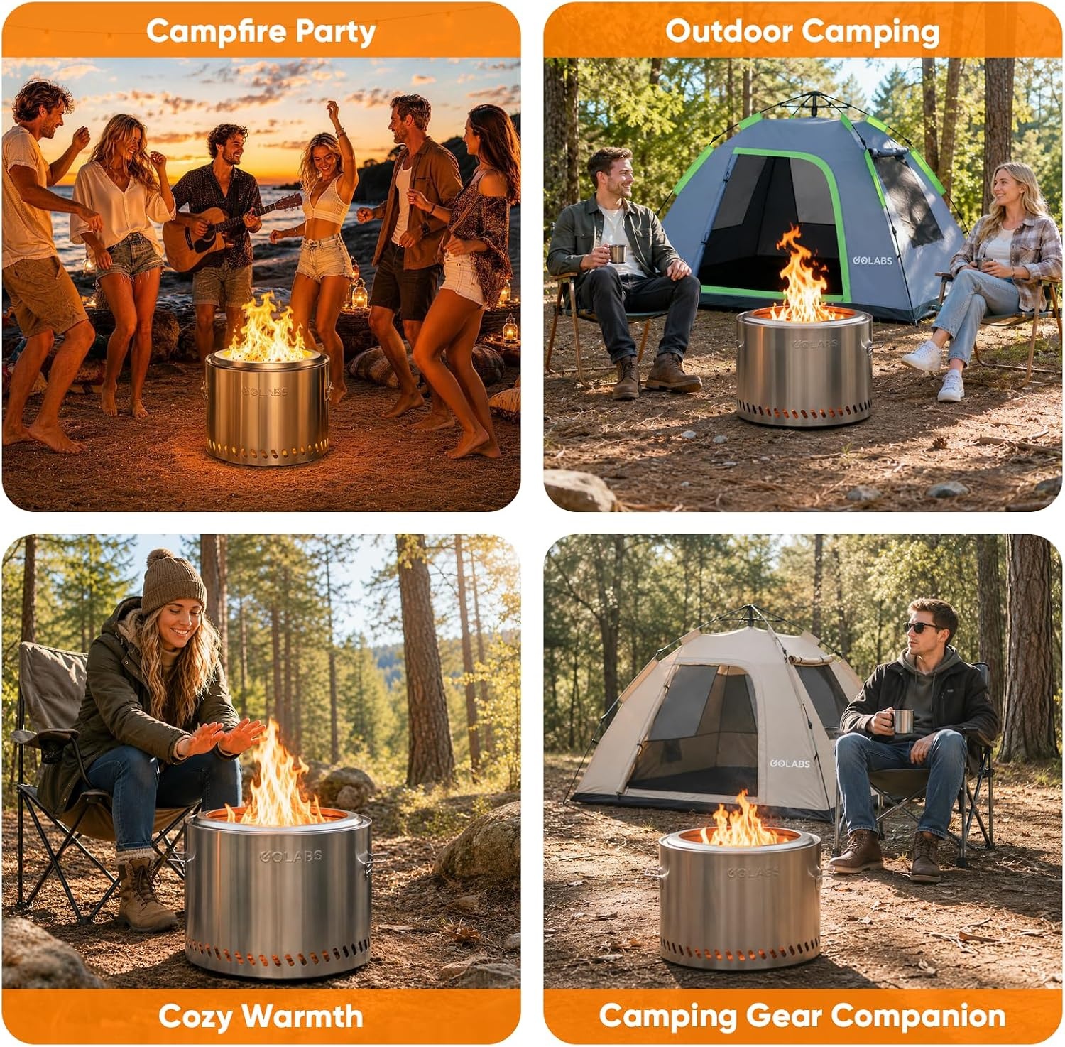 image:imageGolabs Smokeless Portable Fire Pit 195 Stainless Steel for WoodCharcoalPellet Fuel Portable with Sturdy Handles amp Fire Cover Suitable for 26 People Perfect for Backyard Picnics amp Camping