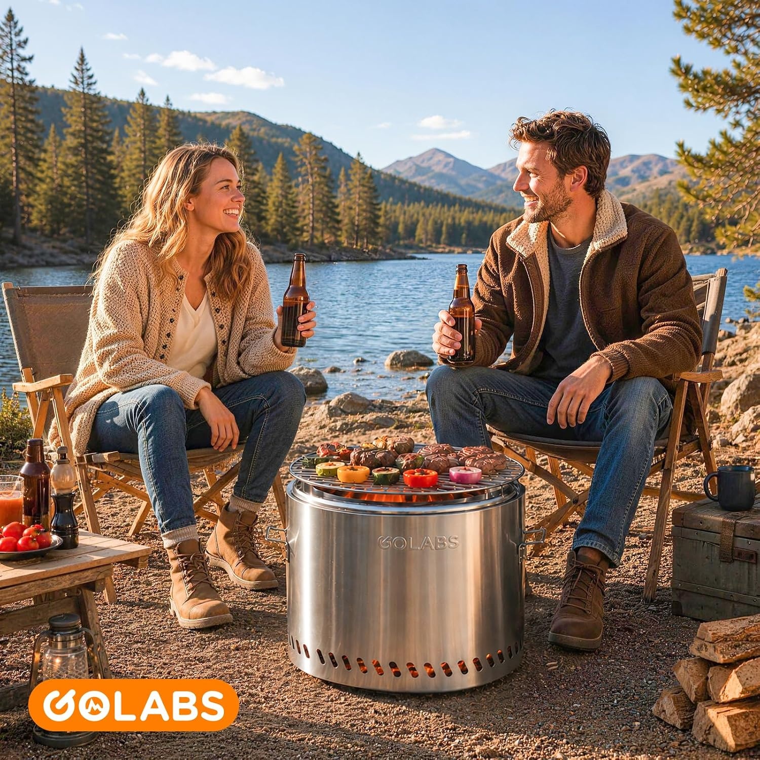 image:imageGolabs Smokeless Portable Fire Pit 195 Stainless Steel for WoodCharcoalPellet Fuel Portable with Sturdy Handles amp Fire Cover Suitable for 26 People Perfect for Backyard Picnics amp Camping