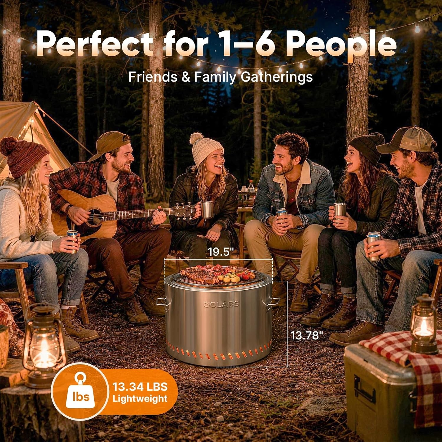 image:imageGolabs Smokeless Portable Fire Pit 195 Stainless Steel for WoodCharcoalPellet Fuel Portable with Sturdy Handles amp Fire Cover Suitable for 26 People Perfect for Backyard Picnics amp Camping