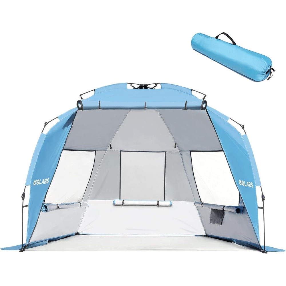 image:imageGolabs BT1 Pop up Beach Tent Sun Shelter for 3Person 1Minute Setup by PreAttached Pole amp UPF 50 Beach Shade with Detachable Floor Mat Mesh for Clear View amp Airflow only 7 lbs amp Pocket and HookBLUE