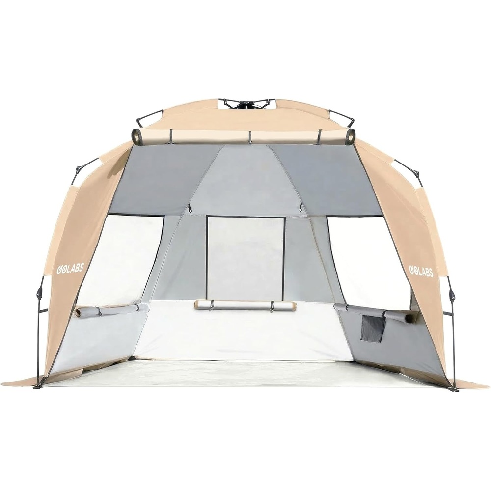 image:imageGolabs BT1 Pop up Beach Tent Sun Shelter for 3Person 1Minute Setup by PreAttached Pole amp UPF 50 Beach Shade with Detachable Floor Mat Mesh for Clear View amp Airflow only 7 lbs amp Pocket and HookCAMEL