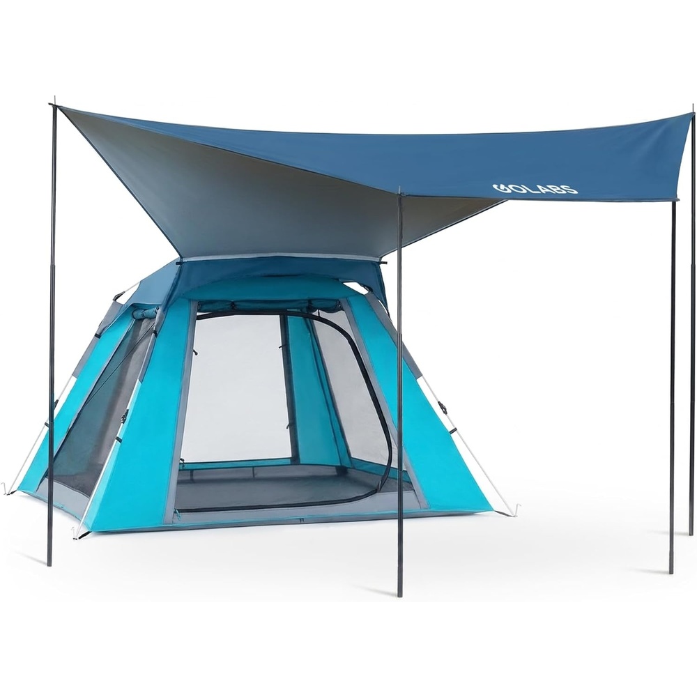 image:imageGolabs Pop Up Camping Tent for 234 Person 1Min Setup by PreAttached Pole 4 Side Meshamp Door for ViewAirflow CT2 Instant Canopy Tent with PU1500mm Waterproof for OutdoorCampingMusic FestivalsBlue
