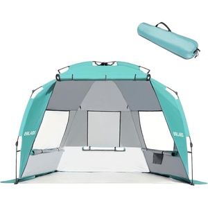 Golabs BT1 Pop up Beach Tent Sun Shelter for 3-Person, 1-Minute Setup by Pre-Attached Pole & UPF 50+, Beach Shade with Detachable Floor Mat, Mesh for Clear View & Airflow, only 7 lbs & Pocket and Hook(GREEN)