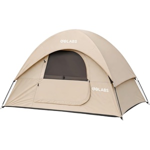 Golabs CT1 2 Person Camping Tent, Easy Set Up in 3 Mins, PU800mm Waterproof w/Mesh Top & Door with Ventilation, Lightweight 4.4lbs Portable Family Tent with Carry Bag &Interior Storage Pockets &Hook(Camel)
