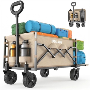 Golabs Collapsible Wagon Cart Max 350lb Load & Expandable Storage 100L, Double Bearing Design for Flexible Steering, Foldable Heavy Duty Garden Cart with 2 Cup Holders for Groceries, Garden & Camping(Camel)