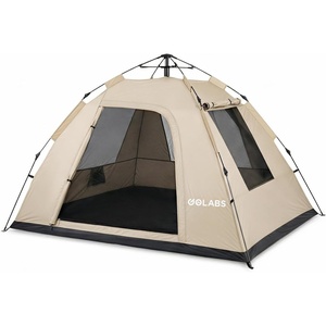 Golabs Pop Up Camping Tent for 2/3/4 Person, 1-Min Setup by Pre-Attached Pole, 4 Side Mesh& Door for View/Airflow, CT2 Instant Canopy Tent with PU1500mm Waterproof, for Outdoor/Camping/Music Festivals(KHAKI)
