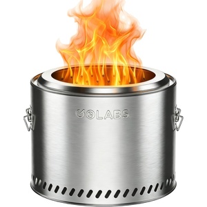 Golabs Smokeless Portable Fire Pit, 19.5″ Stainless Steel, for Wood/Charcoal/Pellet Fuel, Portable with Sturdy Handles & Fire Cover, Suitable for 2-6 People, Perfect for Backyard, Picnics & Camping